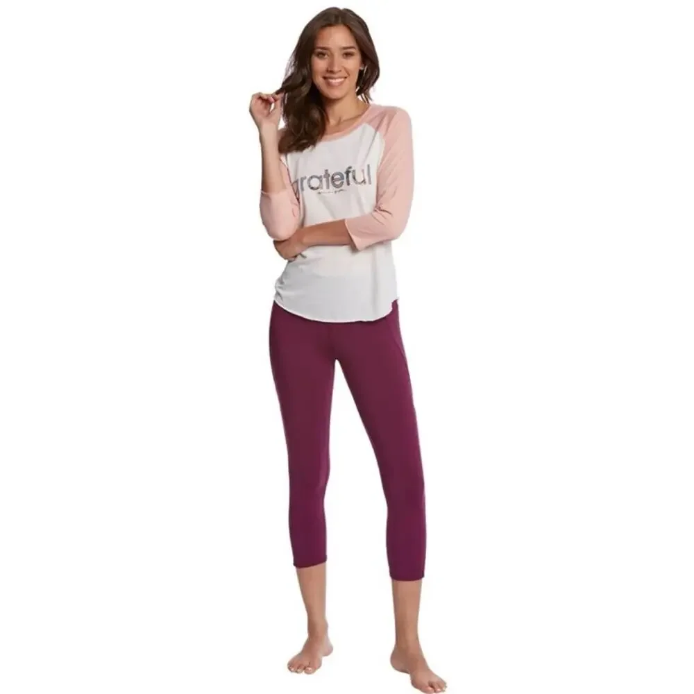 Alo High Waisted Patina Yoga Capri Pants Leggings 3158 Purple Burgundy Pilates